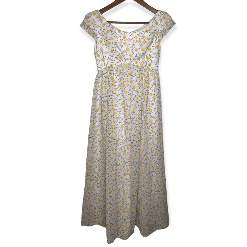 Vintage 1960s Emma Domb Textured Floral Empire Waist Maxi Dress Bridgerton Small